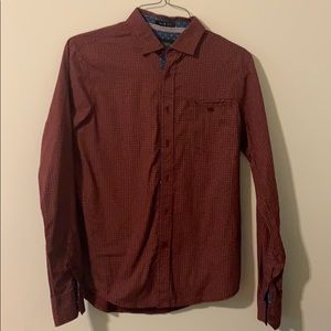 Burgundy Printed LS button up